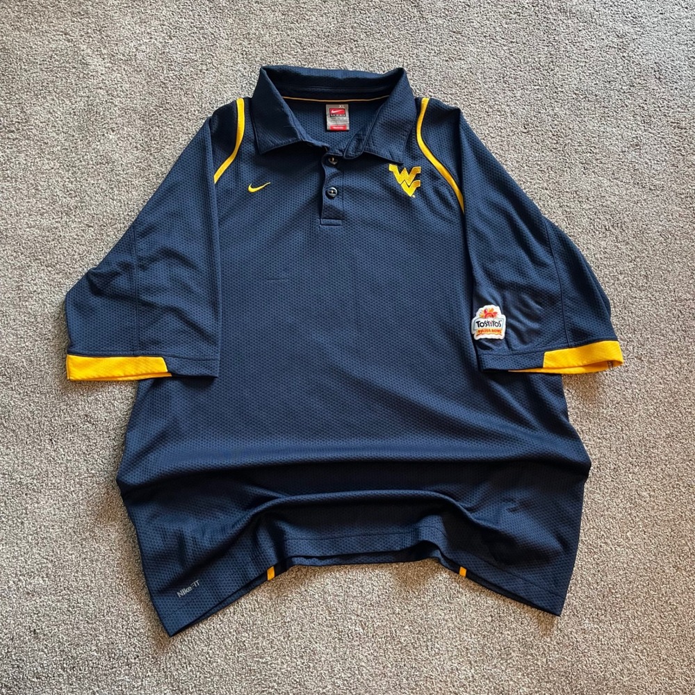Mens Nike West Virginia Polo XL Navy Excellent WVU Fiesta Bowl Nike Fit Dry